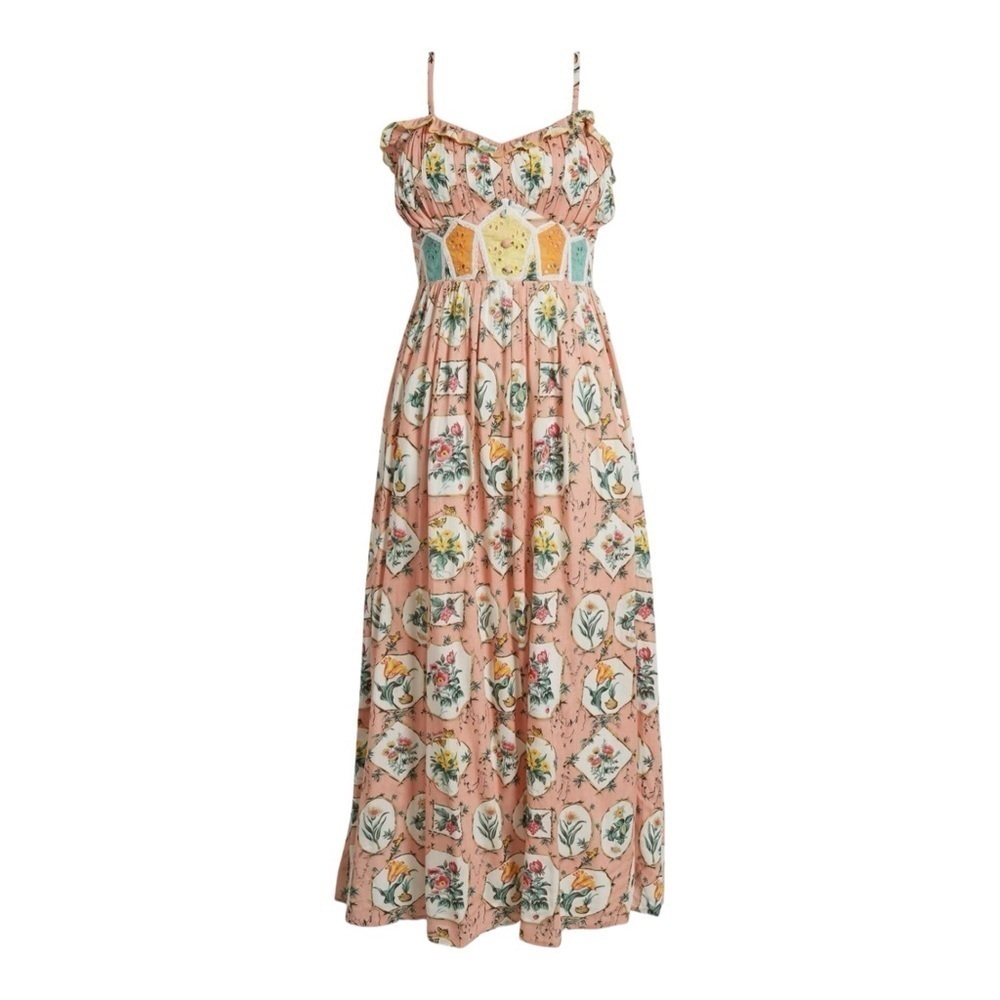 Beatnik Philosophy/BAROK PARIS Floral Patch Trim Empire Waist Dress in Blush NWT